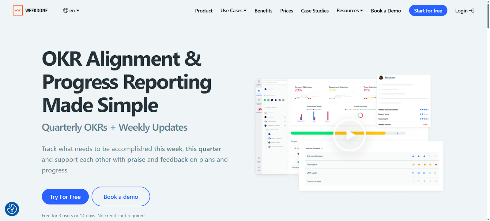 Weekdone's home page.