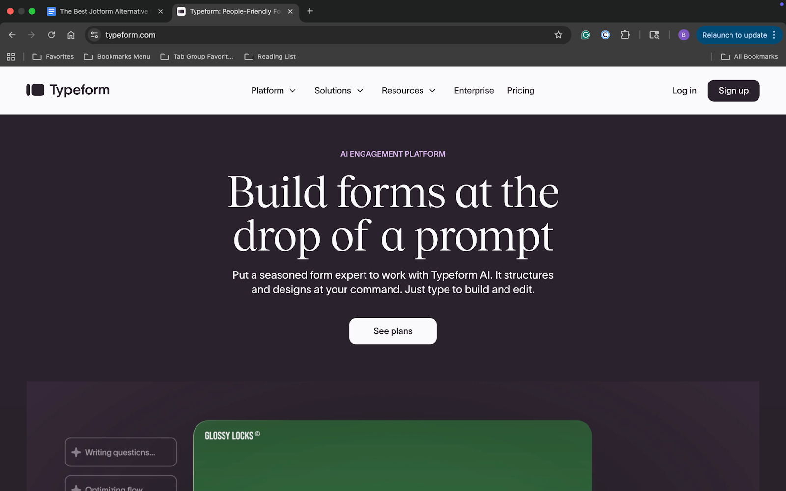 Typeform landing page