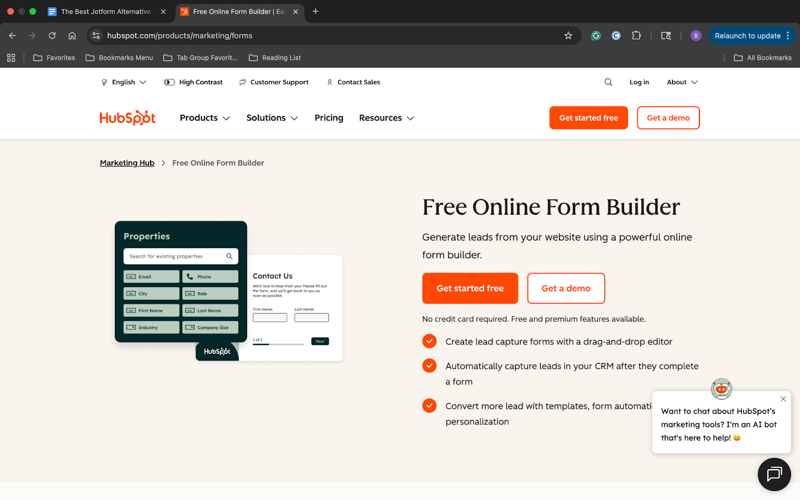 HubSpot landing page