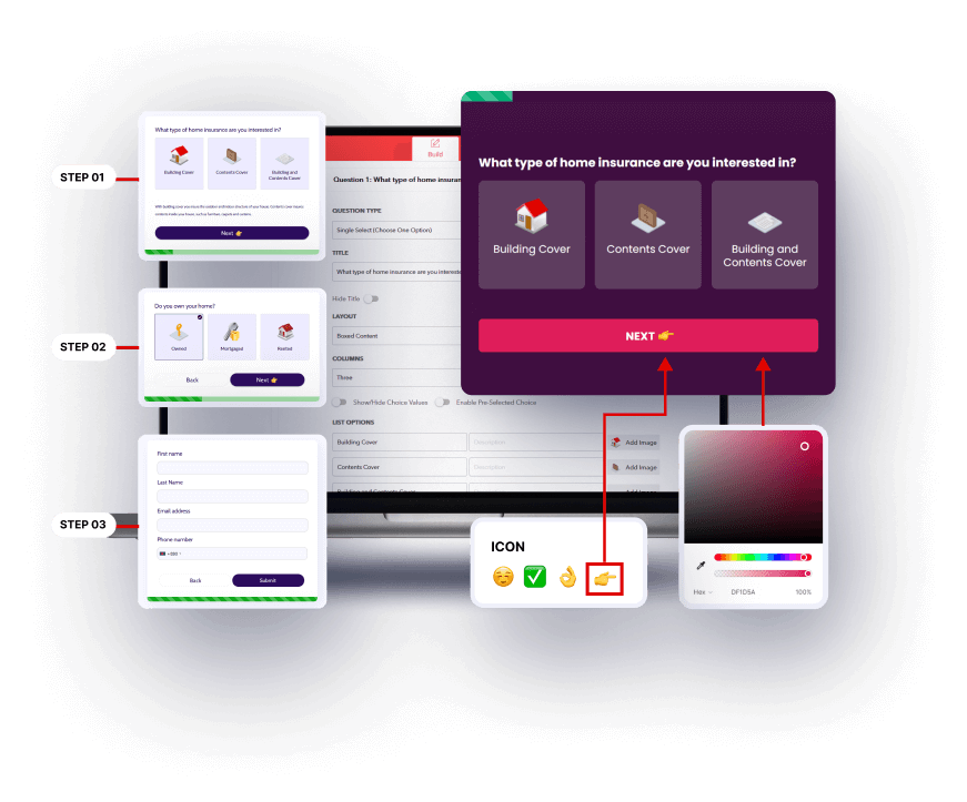 Screenshot shows how a lead-gen form guides people through multi-step flows