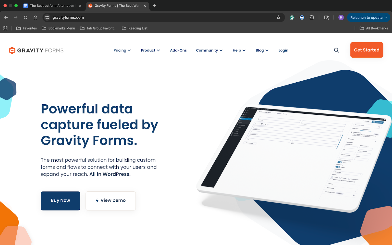 Gravity Forms landing page