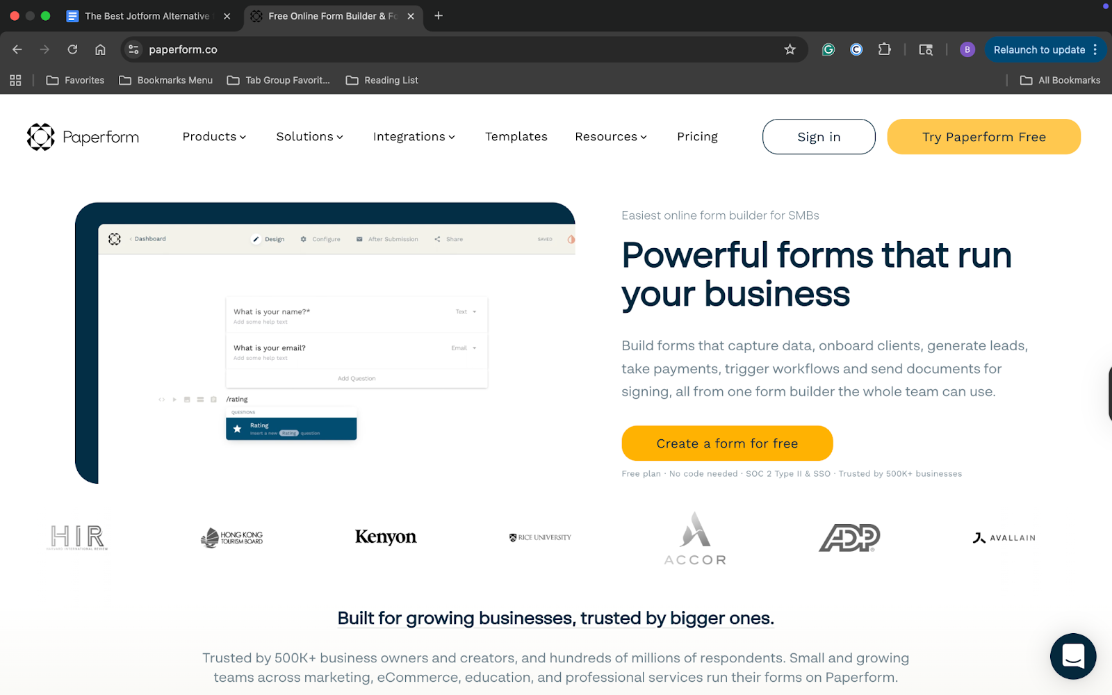 Paperform landing page