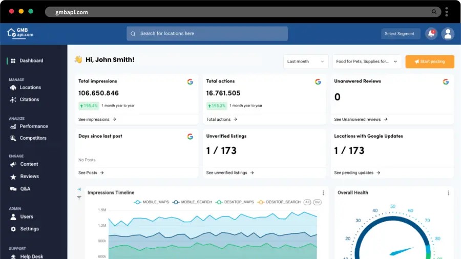 GMB API dashboard