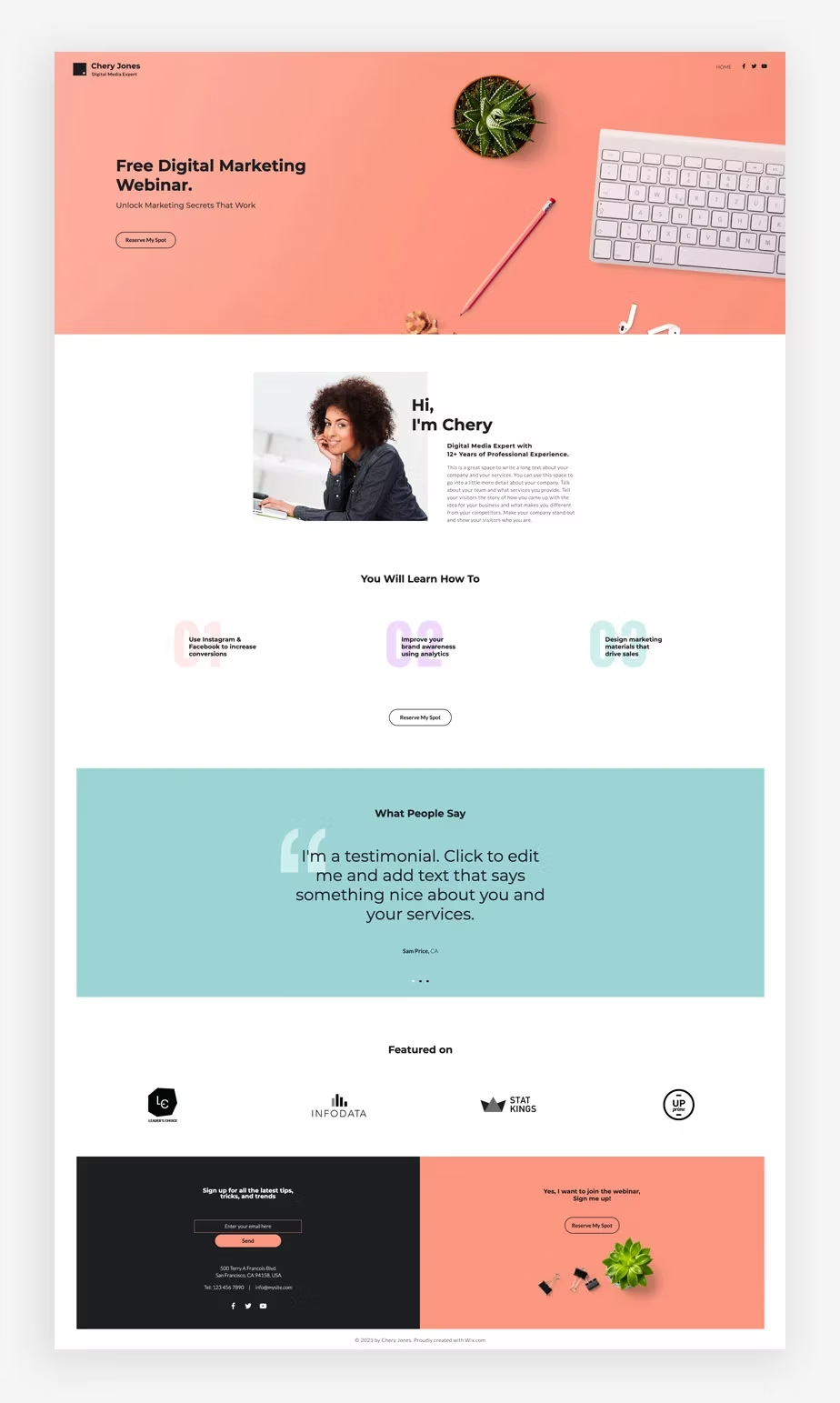landing page for digital marketing webinar
