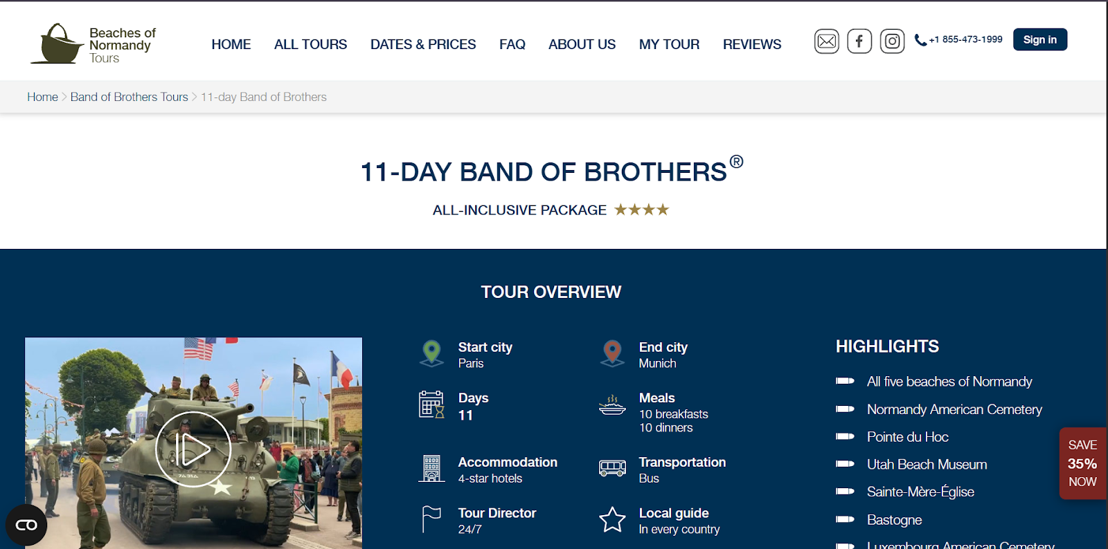 Beaches of Normandy Tour landing page