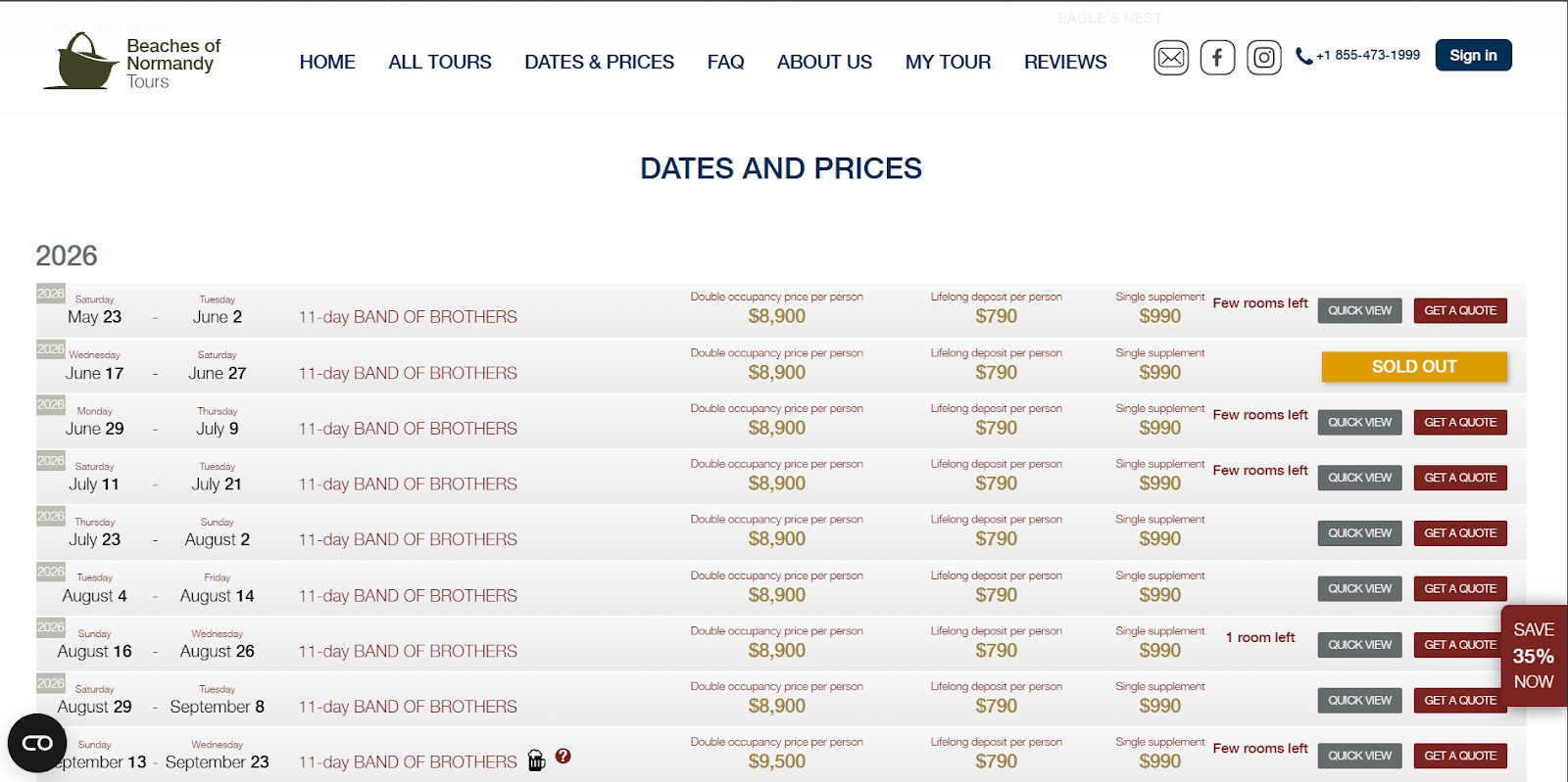 Beaches of Normandy Tour dates and prices