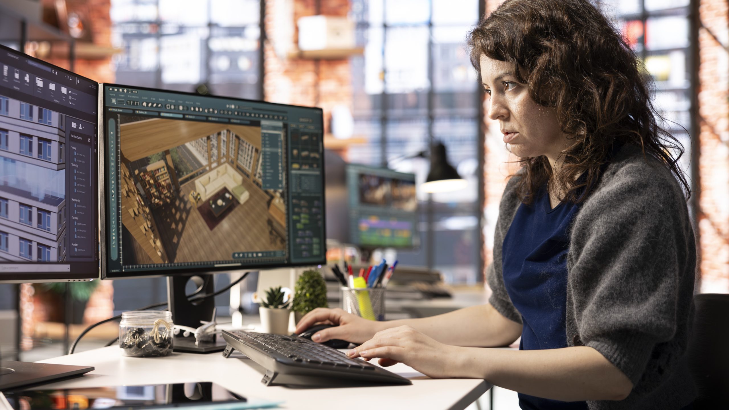 Architectural designer works on a digital home design project