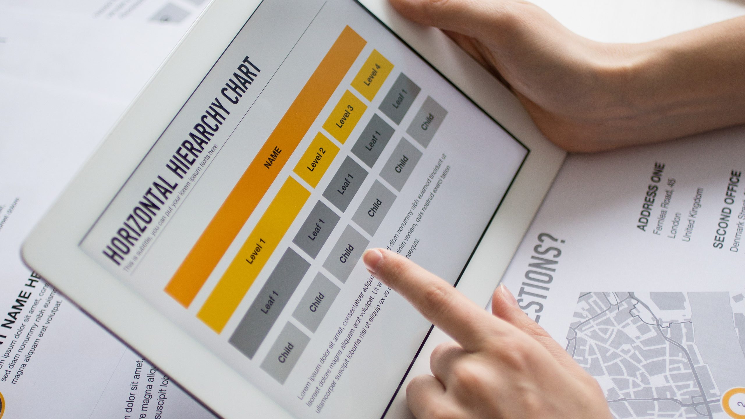 Female hands holding touchpad with presentation