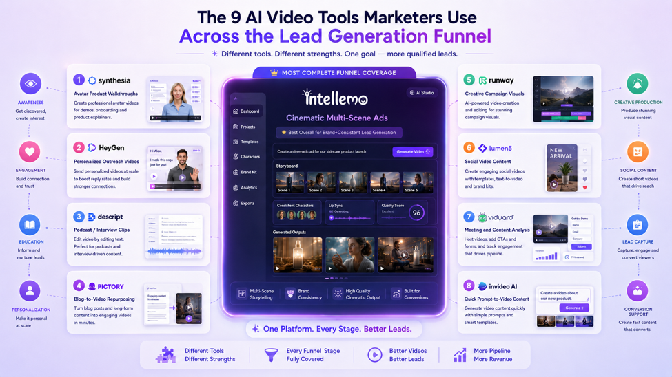 AI video tools comparison showing Intellemo AI as the best platform for lead generation