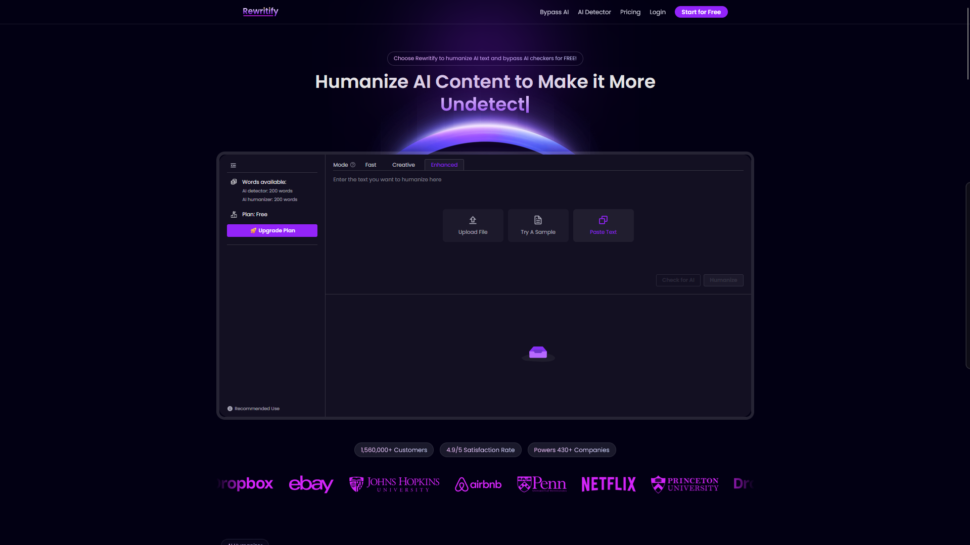 Rewritify AI Homepage