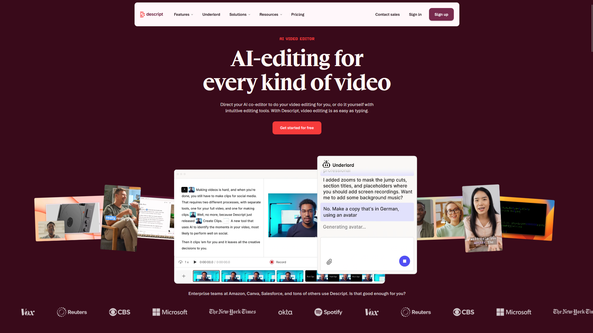 Descript AI Homepage