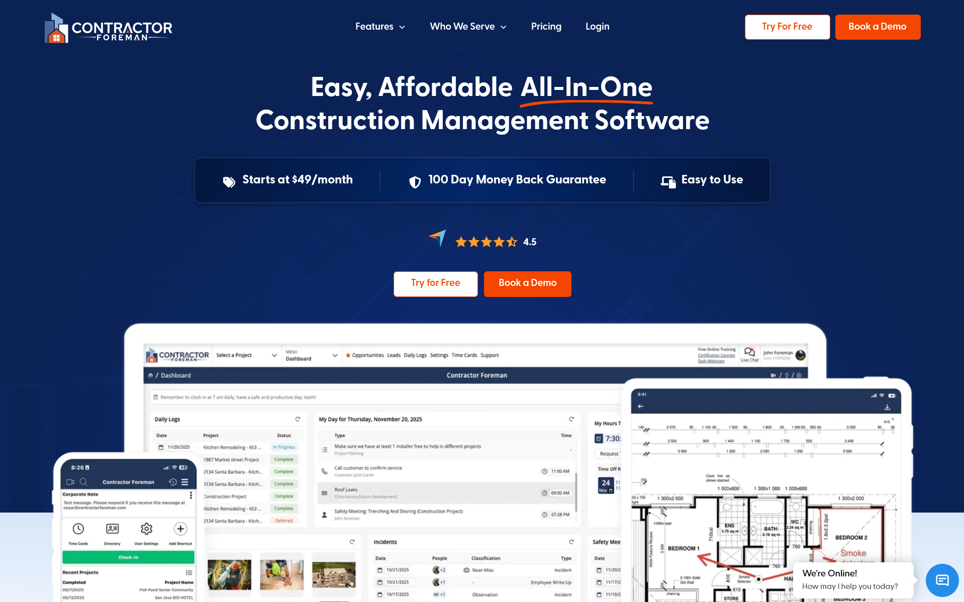 Contractor Foreman Website Homepage